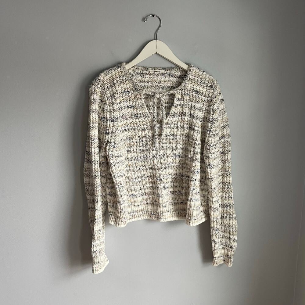 Splendid Sweater Oatmeal Cream Tie Front 70s Minimalist Boho Cozy size XL fits M